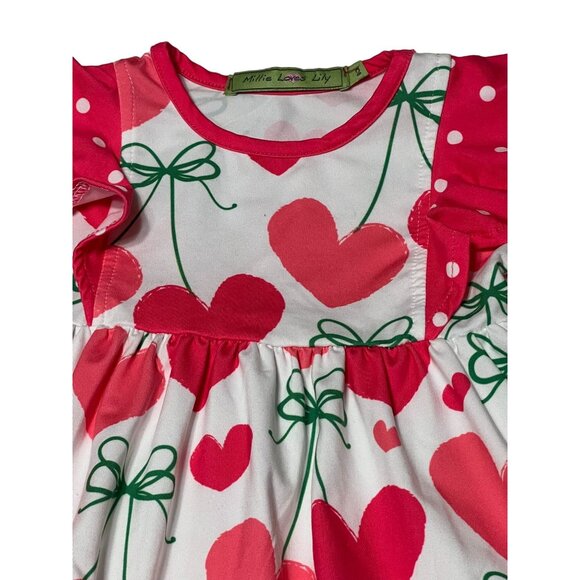 millie loves lilly Heart Ruffle Outfit Girls Size 2 Matching Set with Stripe Leg - Picture 5 of 7